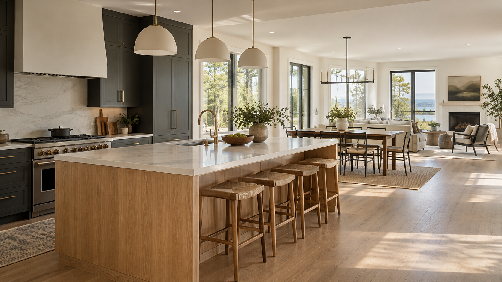 Design inspiration: a light-filled kitchen with an oak island and a connected living space
